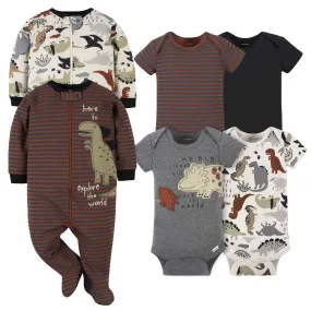 6-Piece Baby Boys Dino Onesies Bodysuit and Sleep 'N Play Set