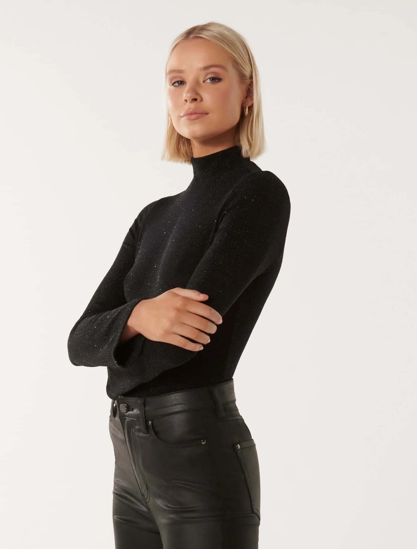 Bea Metallic Slim Bell Sleeve Top