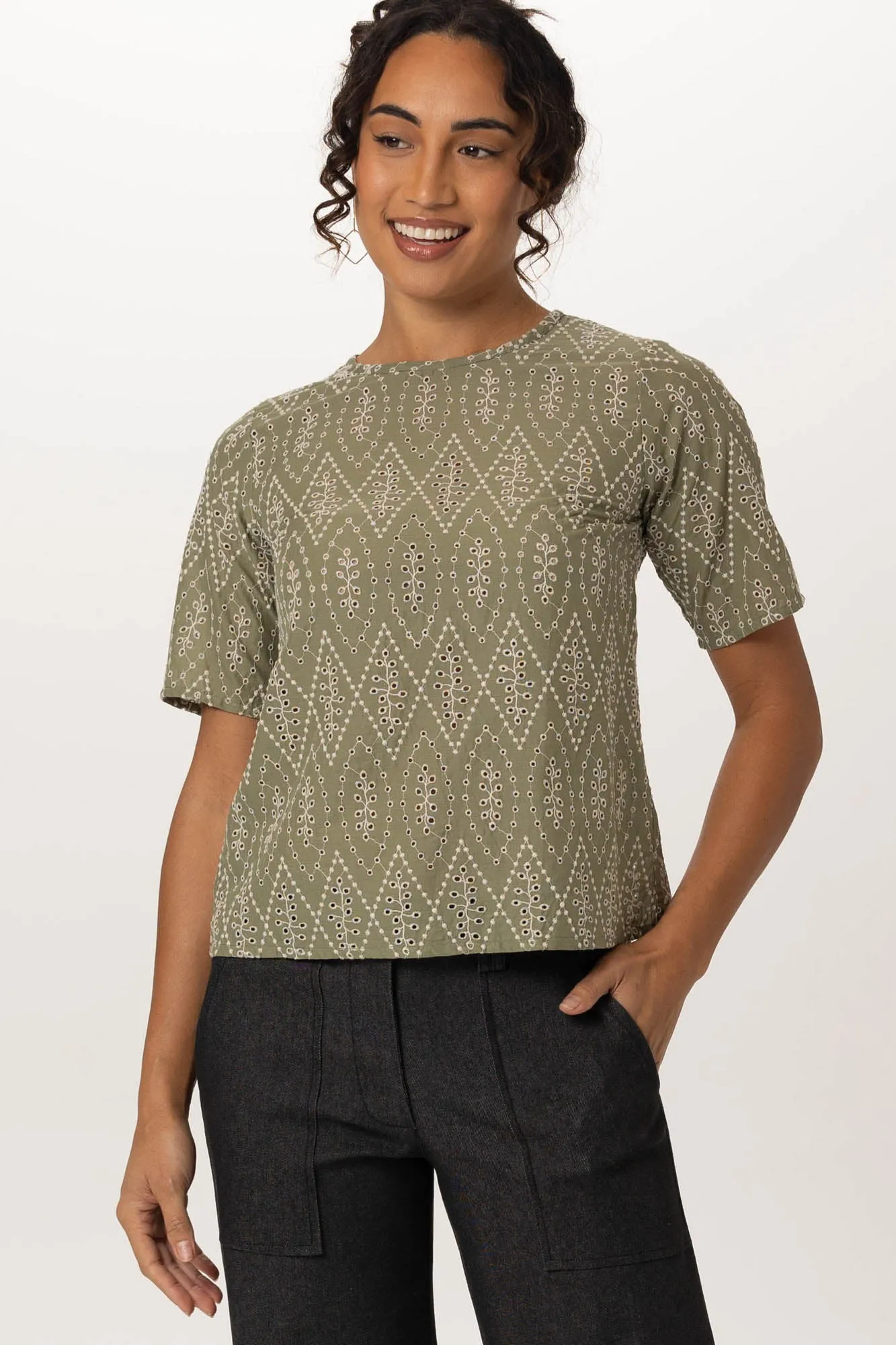 Delilah Top Sage Embroidery