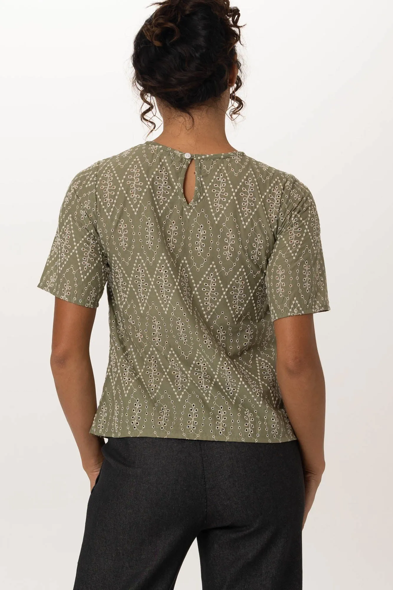 Delilah Top Sage Embroidery