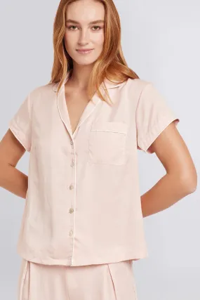 Eva Short Sleeve with Long Pant Tencel™ Pyjama Set - Blush with White Piping