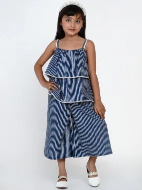 Girls Blue & White Striped Top With Capris