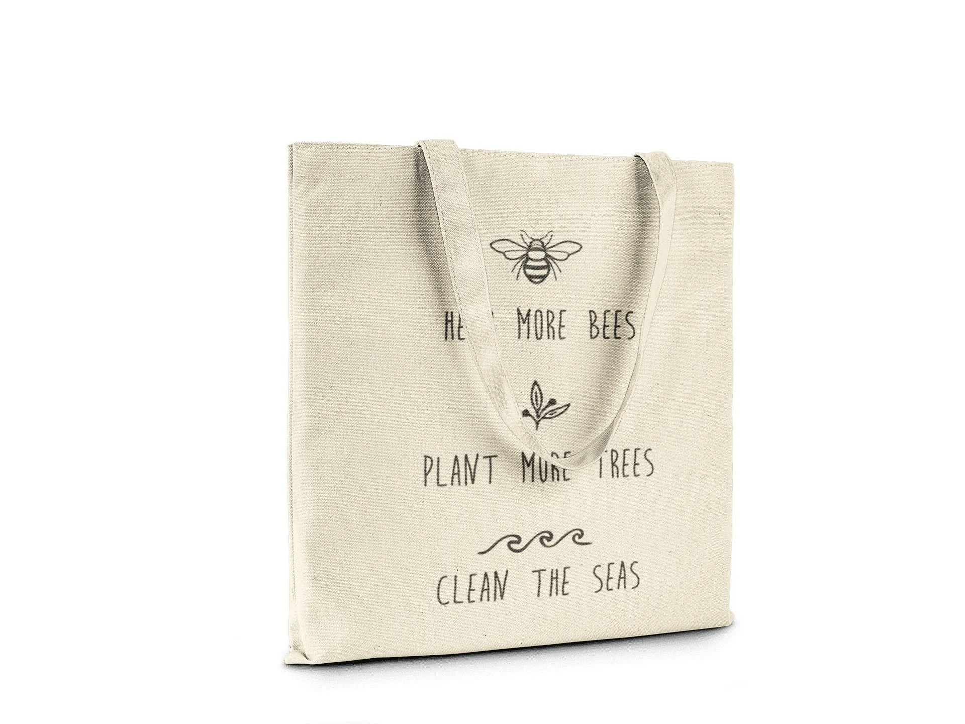 Help More Bees, Plant More Trees, Clean the Seas || Organic Cotton Shoulder Tote Bag