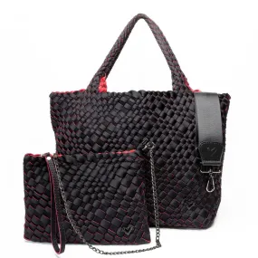 London Large Woven Tote - Black & Red