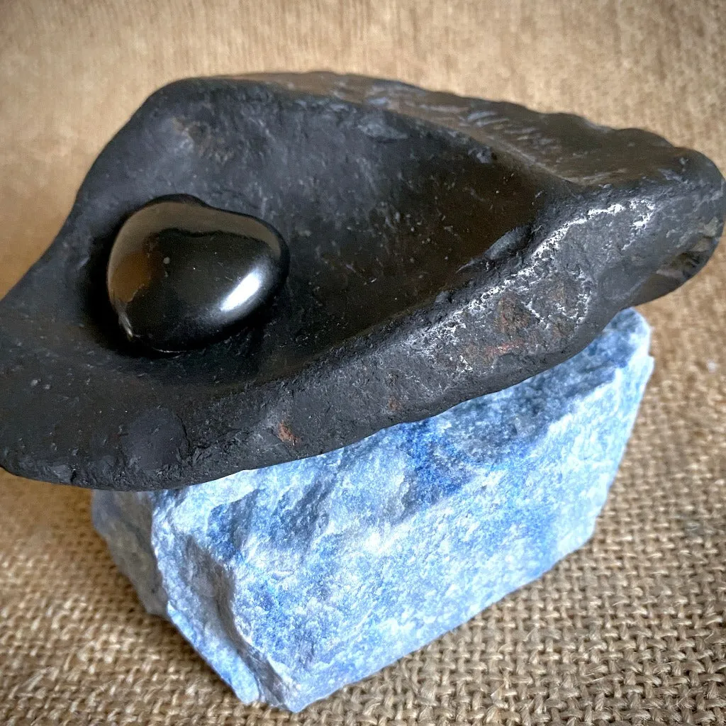 River Tumble Black Shungite & Sodalite Rock Stack, Shungite Heart