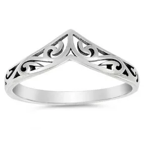 V Shaped Swirl Design Sterling Silver Ring